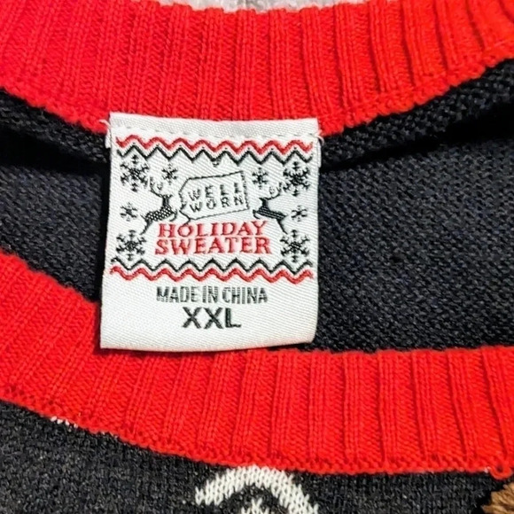 Reindeer Christmas Sweater Pullover Novelty Ugly Holiday Party XXL Black Red - Picture 5 of 5